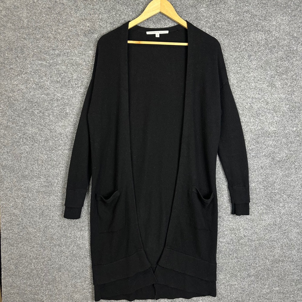 Veronica Beard 100% Cashmere Cardigan Womens S Black Excellent Long Open Front